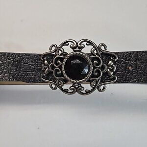 Chicos Belt Womens Size Medium Embossed Faux Leather Belt Metal Buckle Jewel